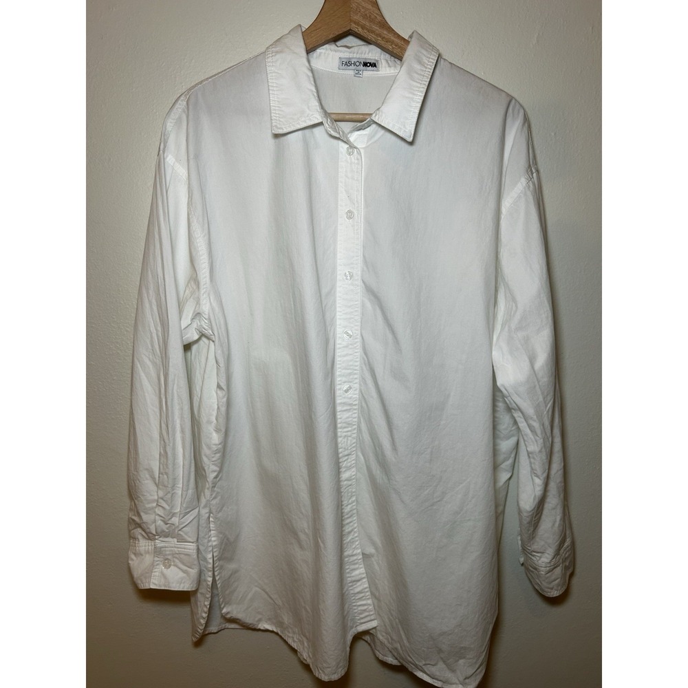 Fashion Nova White Long Sleeve Button Up Shirt Plus Size‎ 1X